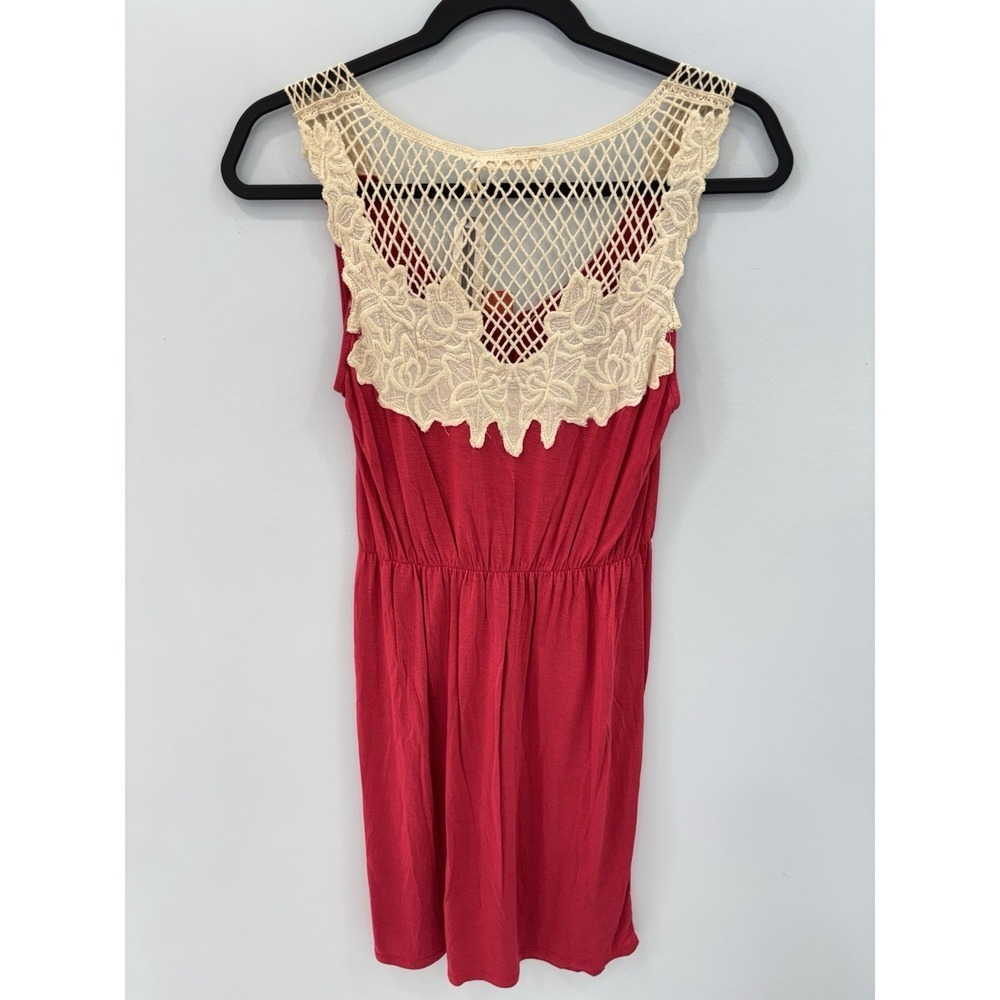 Tulle Anthropologie S Red Sleeveless Dress Lace Back Fit Flare Lightweight Read